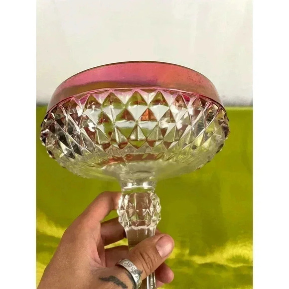 VTG Clear Pressed Indiana Glass Diamond Point Candy Dish Ruby Red 7” - Picture 3 of 8